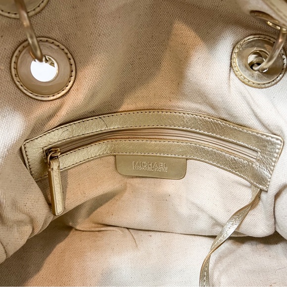 Michael Kors Gold Canvas Leather Tote Bag - Picture 11 of 14